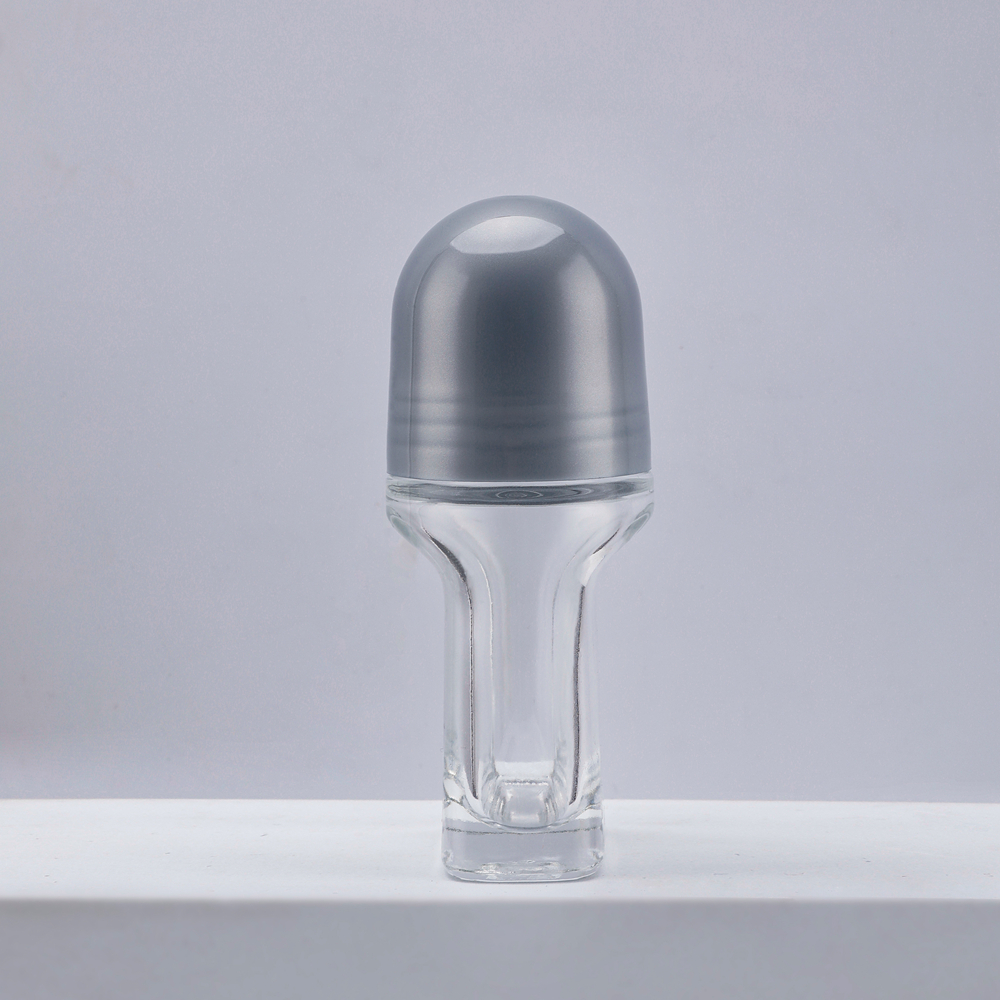 Botella enrollable de vidrio desodorante recargable de 50Ml con diámetro de bola transparente de 35mm, botella enrollable de vidrio de 50Ml, botellas de vidrio enrollables de 50Ml
